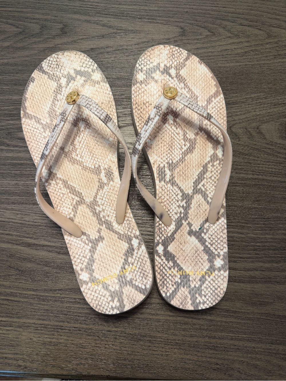 Tory Burch Beige Snake-Print Flip Flop Sandals